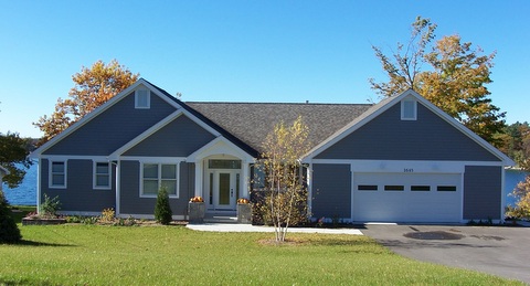 Lake house with cement siding