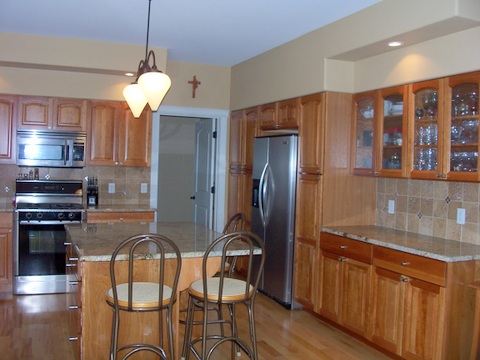 Cherry cabinets with island
